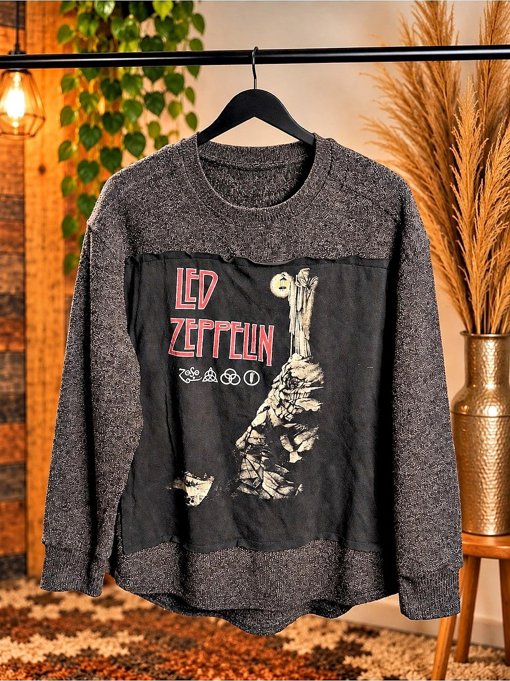 Handmade Upcycle crew neck featuring Led-Zeppelin graphic patch